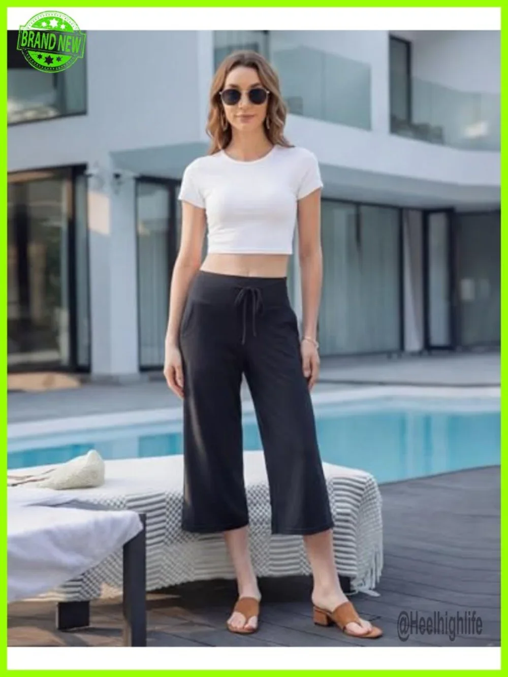 Wide Leg Capri Pants for Women High Waisted Lounge Pants with Pockets Summer